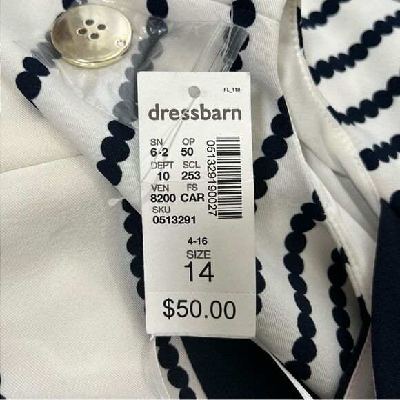 NWT Dress Barn Navy White Dot Dress Button Accent Short Sleeve Lined Size 14 - Picture 11 of 11